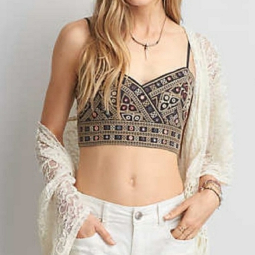 American Eagle Boho Embroidered Mirror Crop Top
